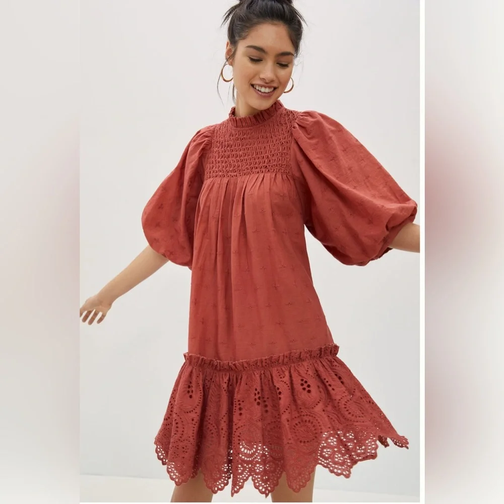 EUC Love The Label Lillian puff-sleeved mini dress - size medium - rusted red - Picture 5 of 8